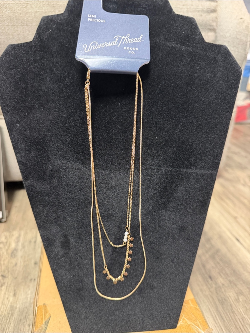 Universal Thread Gold Layered Necklace with Bead and Star Accents